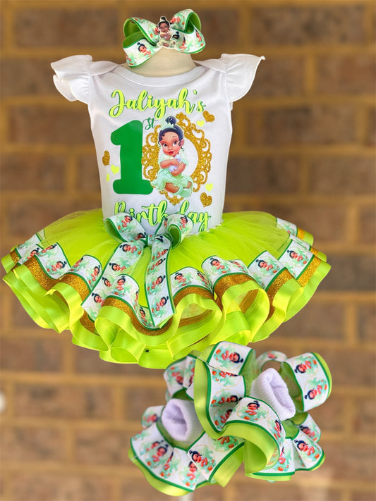 Tiana tutu set with Matching Socks, Tiana tutu outfit, Princess Tiana tutu (Copy)