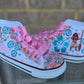 Moana Tutu Outfit, Moana Birthday tutu outfit, 2 Layer Ribbon Trimmed Moana tutu set with matching sneakers and socks.