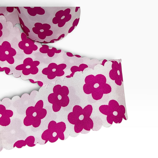 Pink & white flower Ribbon(per yard ) 1.5 inch