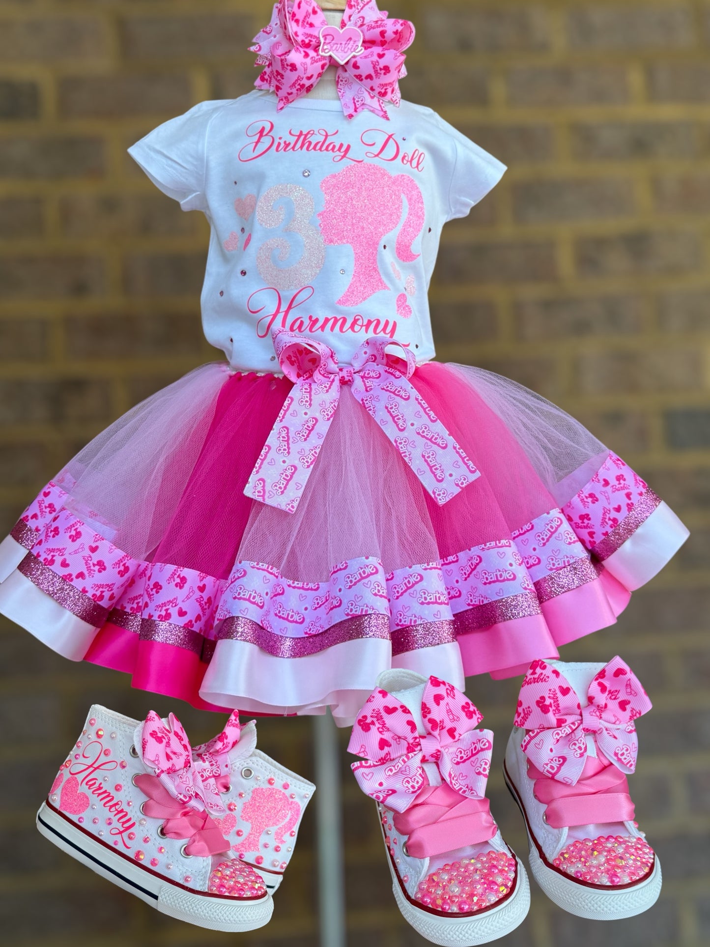 Barbie Tutu Outfit Set (3 layer Ribbon Trimmed tutu outfit)