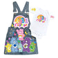 Carebear Denim outfit, Carebear jeans overall dress, Carbear Birthday jeans outfit