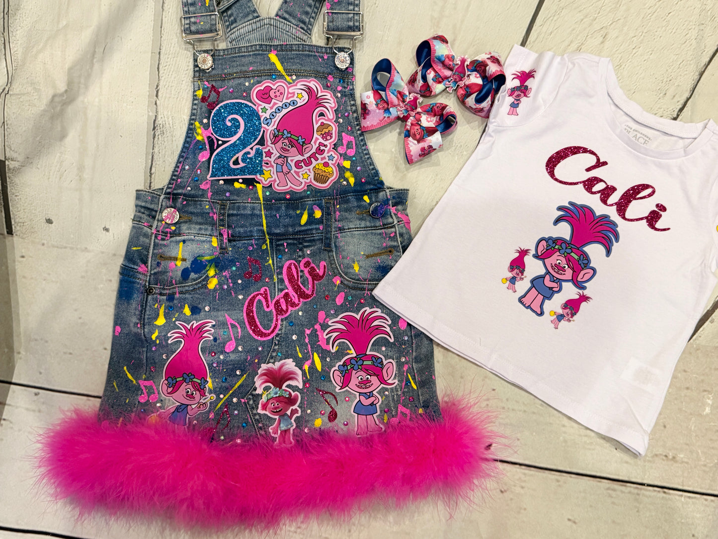 Troll Denim Overall, Troll jeans overall with matching socks and Bow
