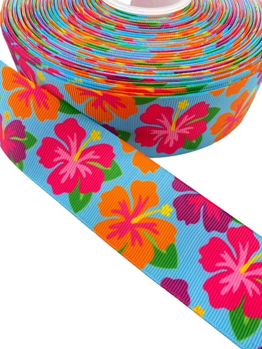 38mm / 1.5 inch Ribbon, Hisbiscus Flower Ribbon (1 Yard) 🎀April New🎀