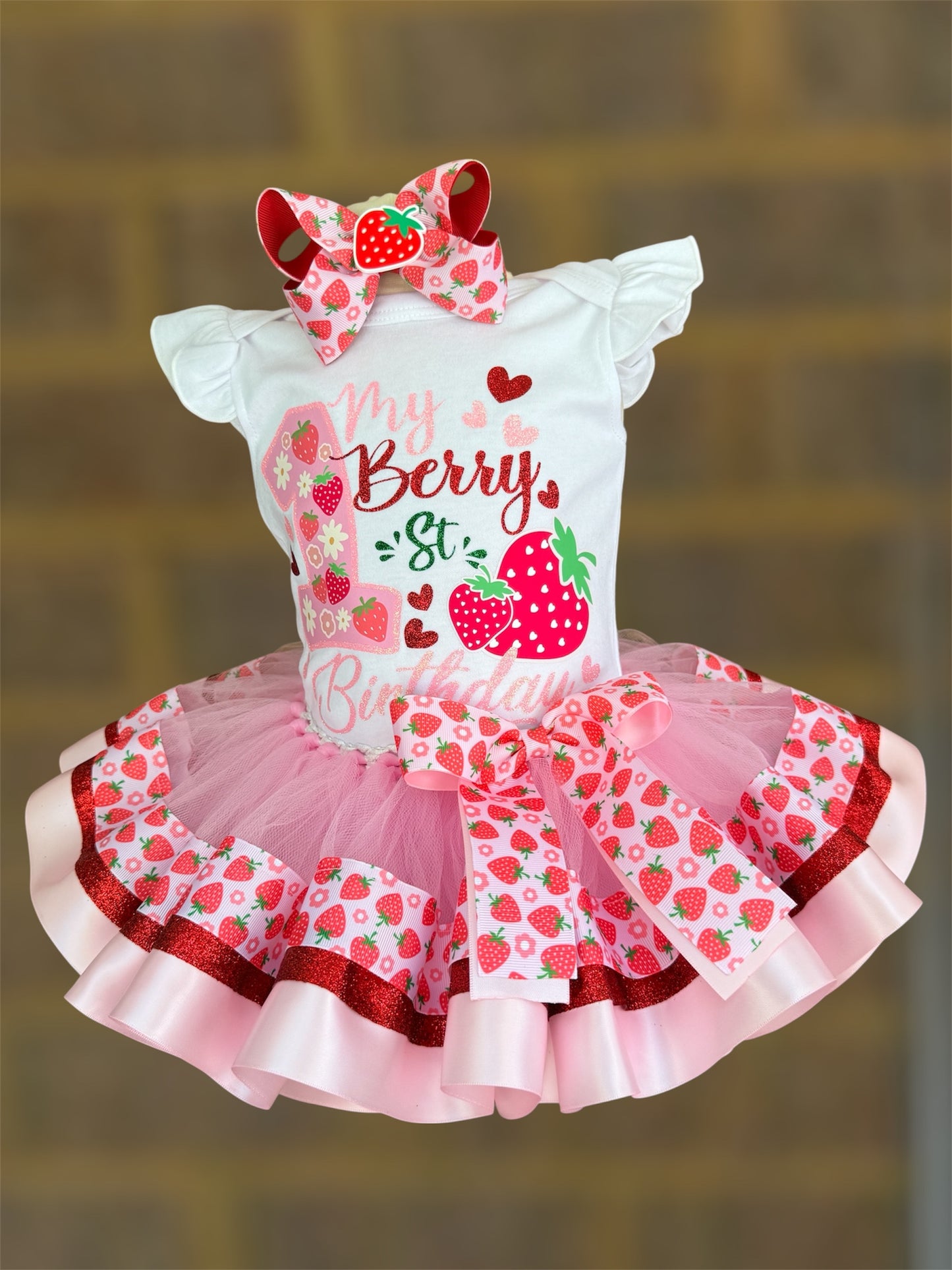 Strawberry Tutu Outfit, Berry First Birthday tutu set