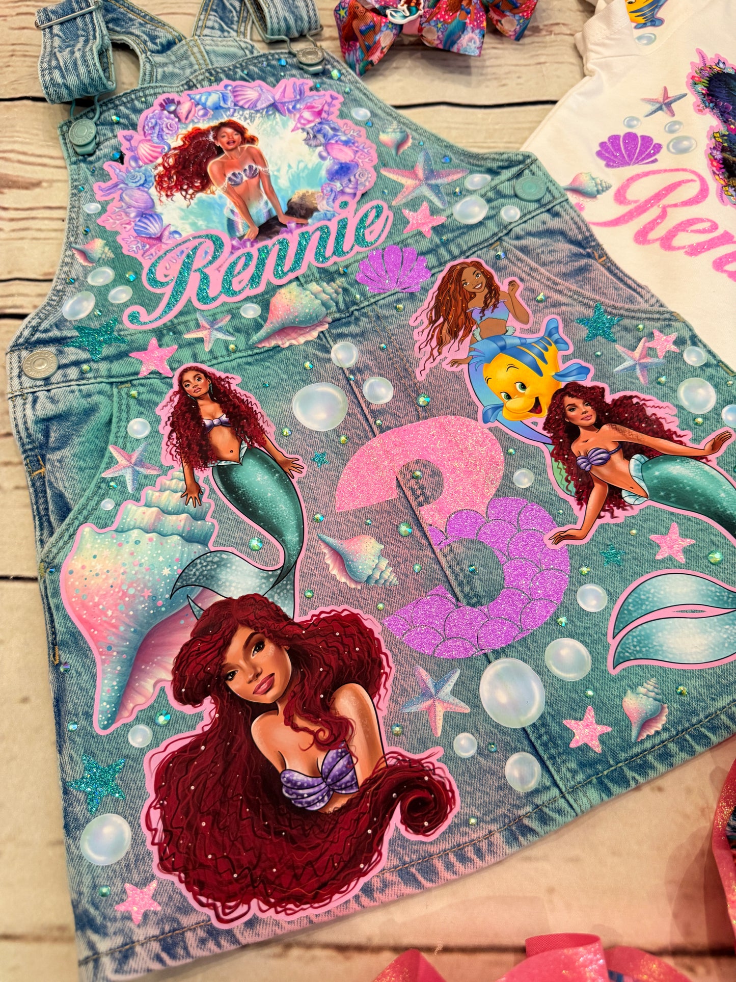 Little Mermaid Denim overall , Little mermaid jeans Overall with Socks and Bows