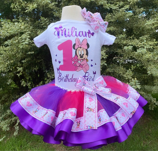 Minnie Mouse Tutu Outfit (3 layer Ribbon Trimmed tutu outfit)