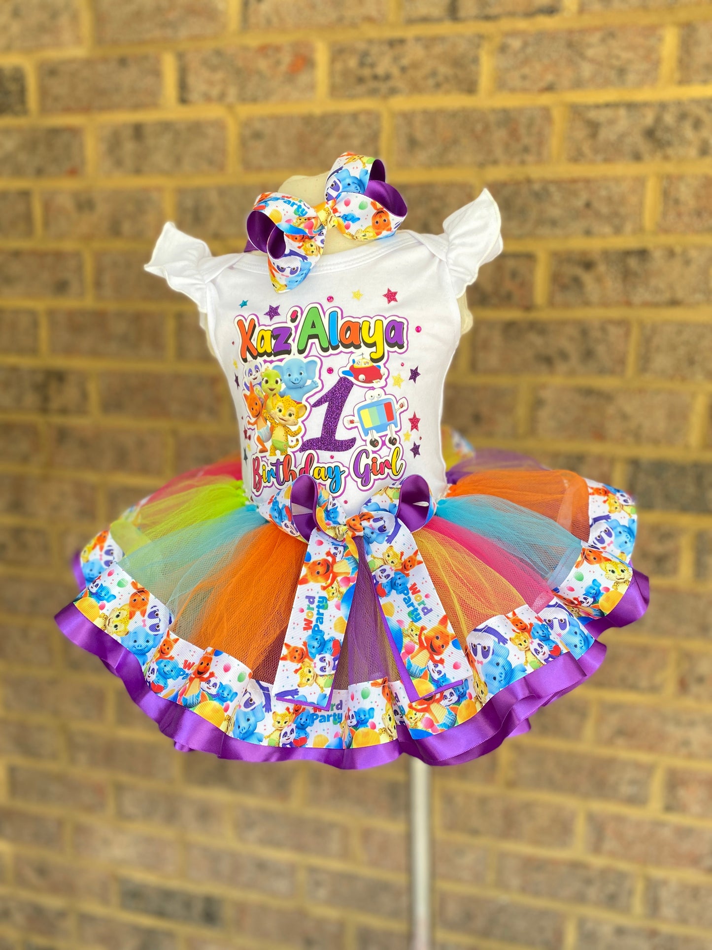 Word Party Tutu Outfit (3 Layer ribbon trimmed tutu)