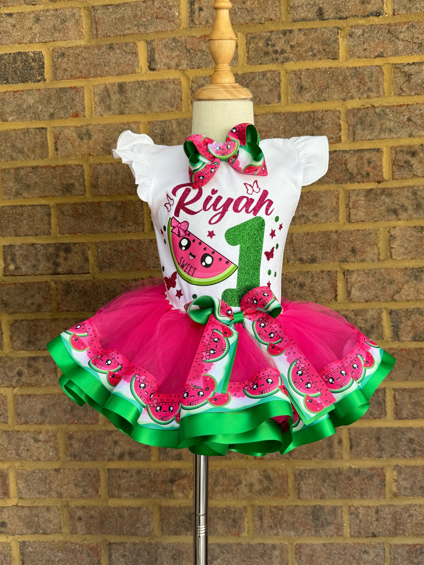 Melon Tutu Outfit (2 layer ribbon trim tutu)