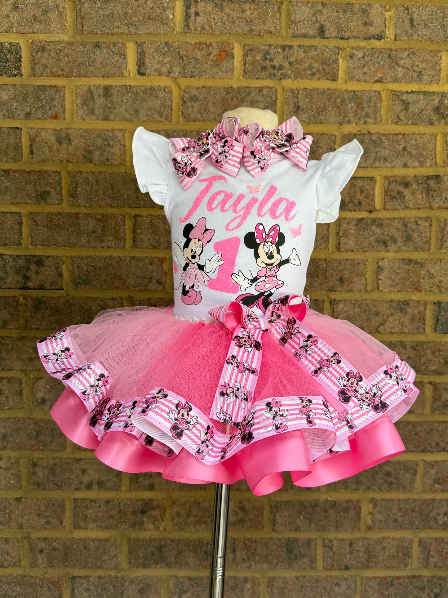 Minnie Mouse Tutu outfit ( 2 layer ribbon trim tutu)