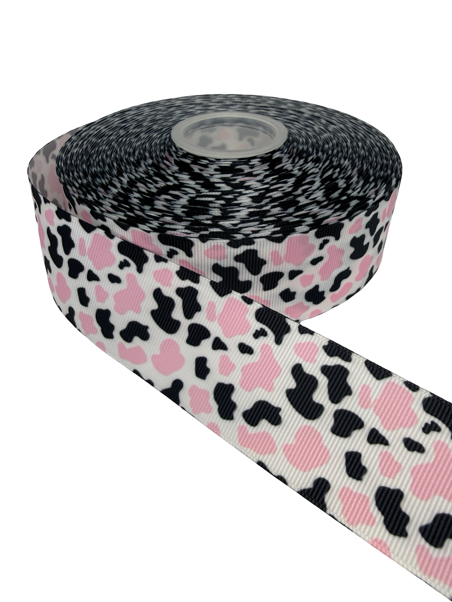 White, Pink & Black Cow Print  Ribbon  🟢 1.5 Inch white, Pink & Black Cow print Ribbon