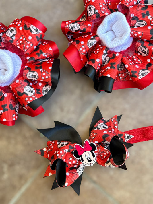 Minnie Mouse Ruffle socks, Minnie Mouse tutu socks, Minnie Mouse hair accessories