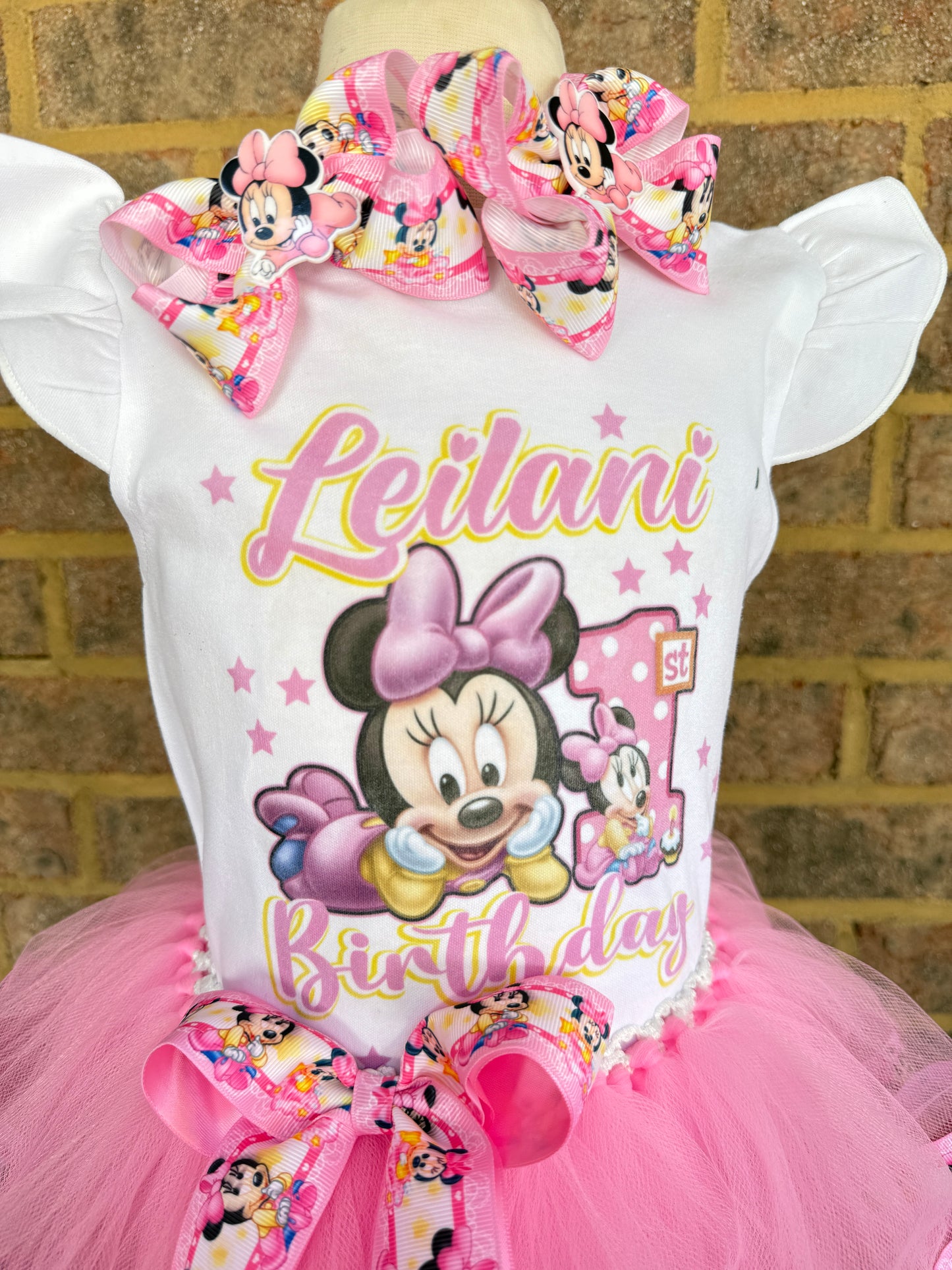 Minnie Mouse Tutu Outfit (2 layer ribbon trim tutu)