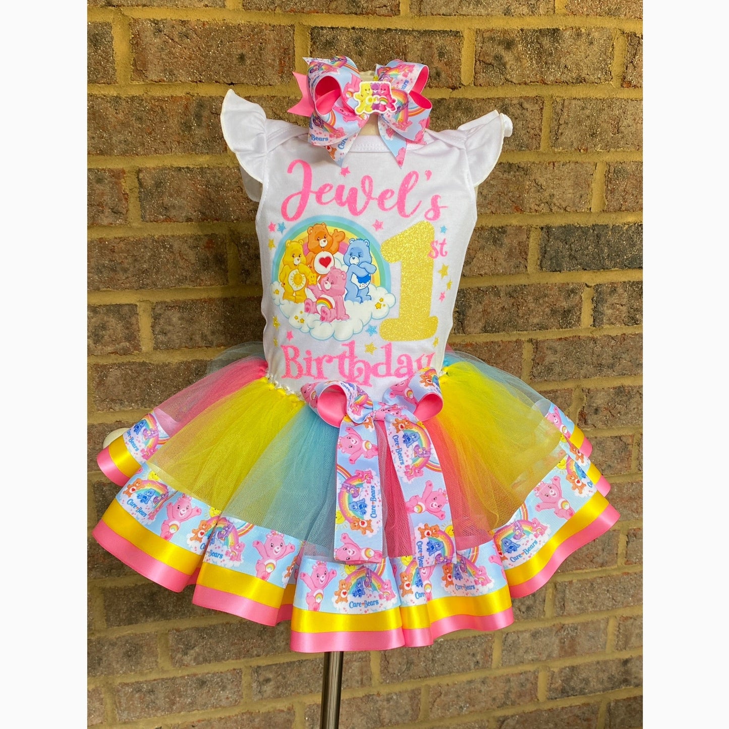 Carebear Tutu outfit (1 Layer Ribbon Trimmed tutu) carebear1