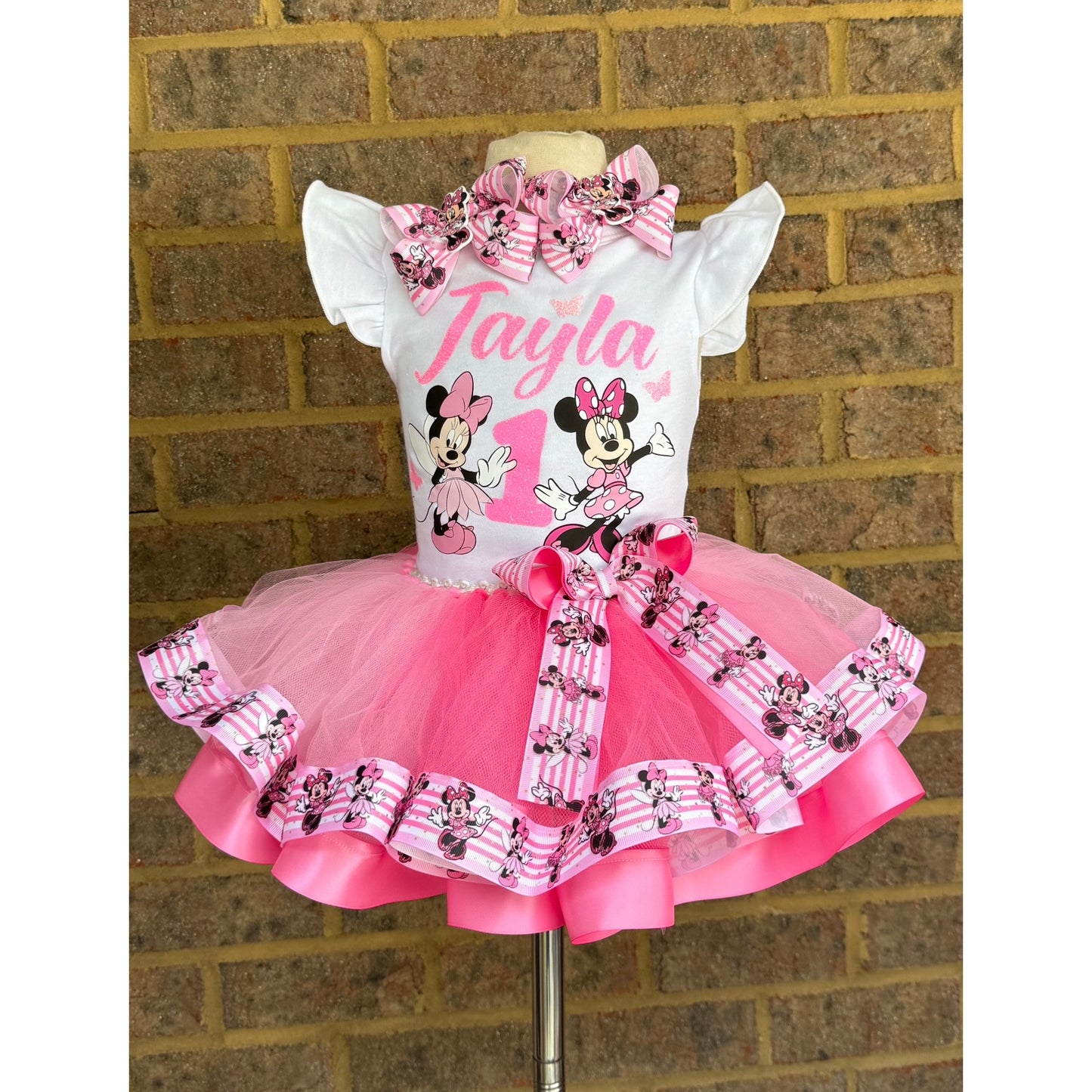 Minnie Mouse Tutu outfit ( 2 layer ribbon trim tutu)