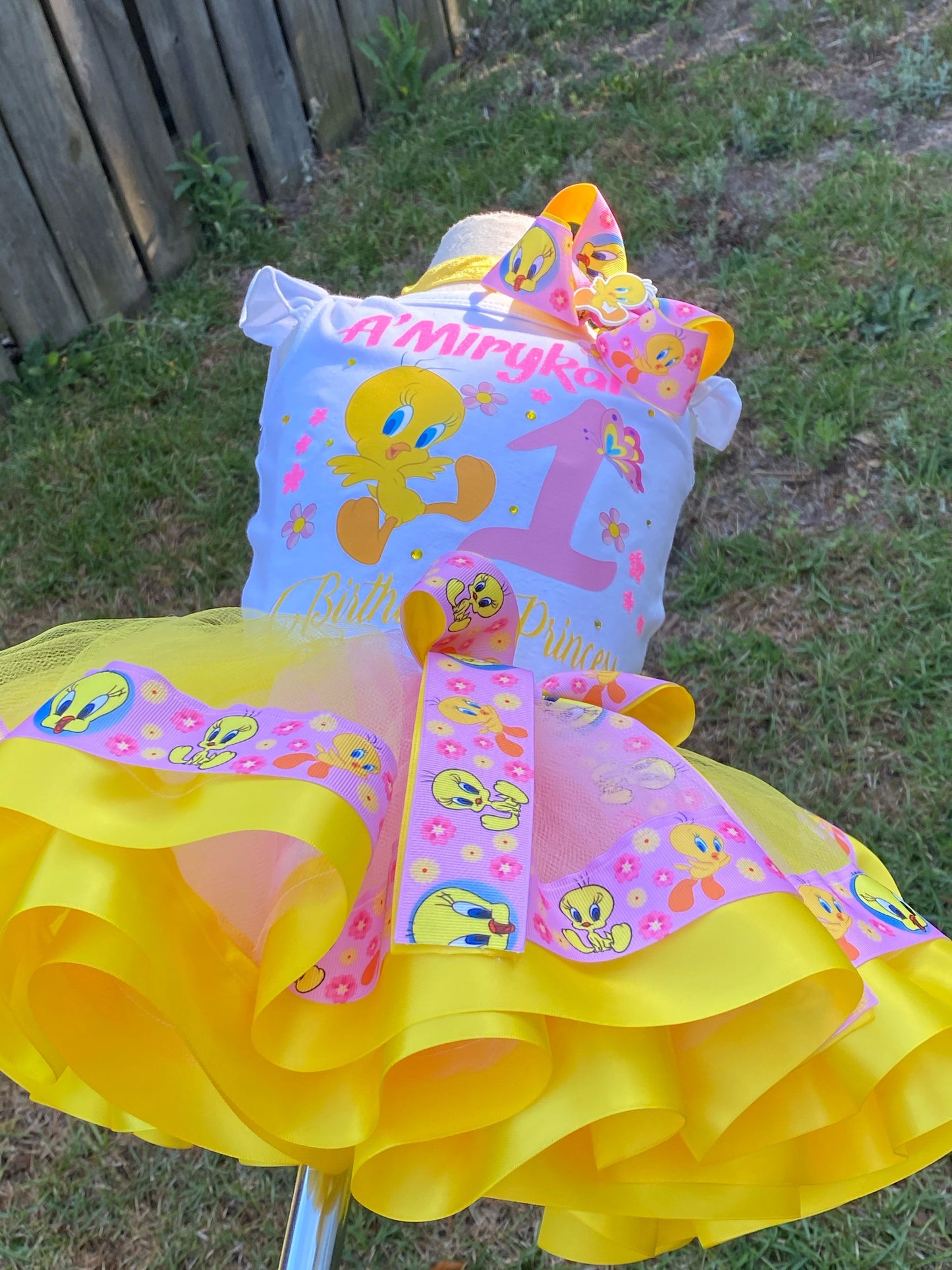 Tweety Bird Tutu Outfit (3 layer Ribbon Trimmed tutu outfit) Tweety3