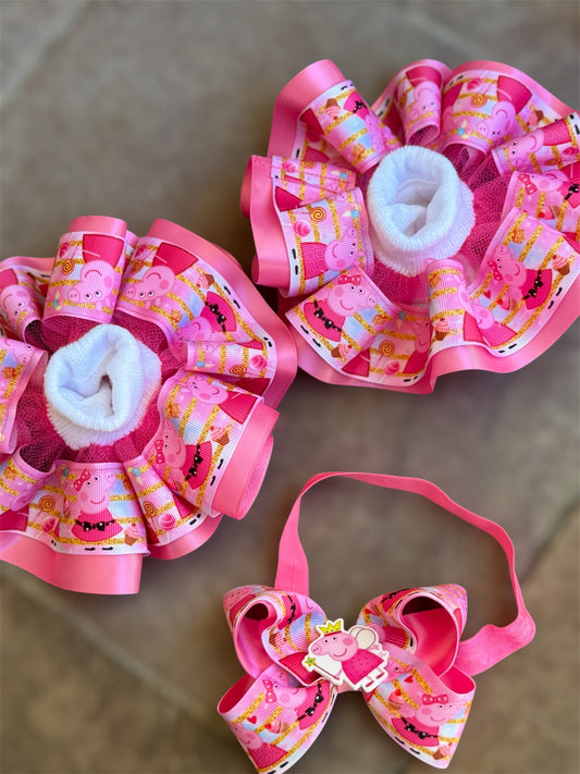 Peppa Pig Ruffle Socks, Peppa Pig Tutu Socks, Peppa Pig Hair Accessory