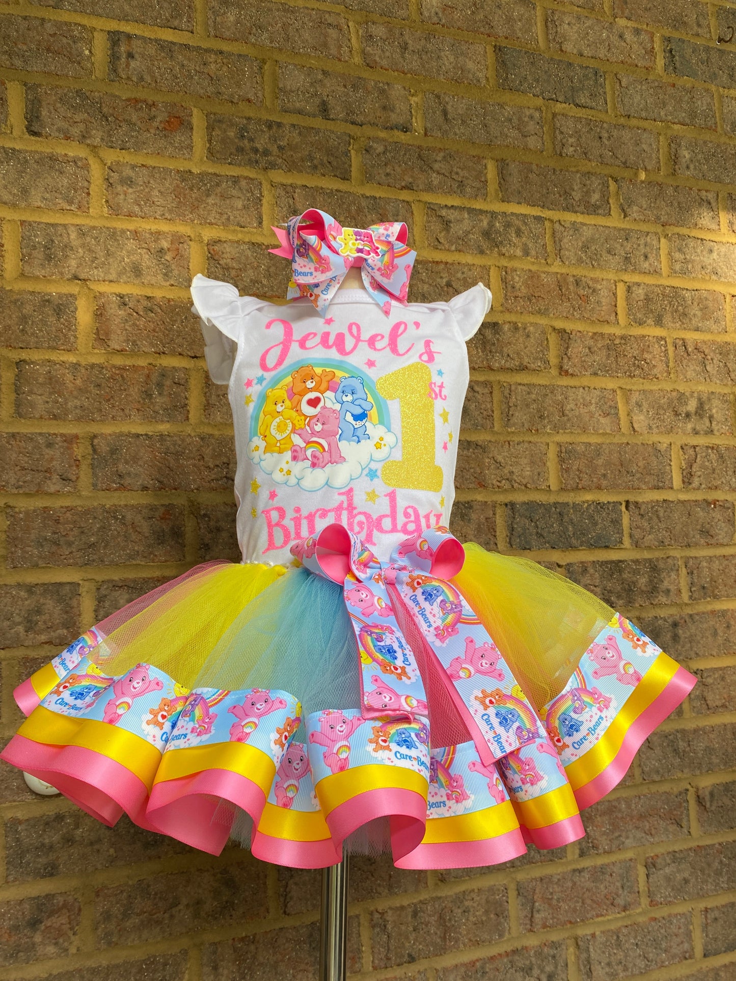 Carebear Tutu outfit (1 Layer Ribbon Trimmed tutu) carebear1