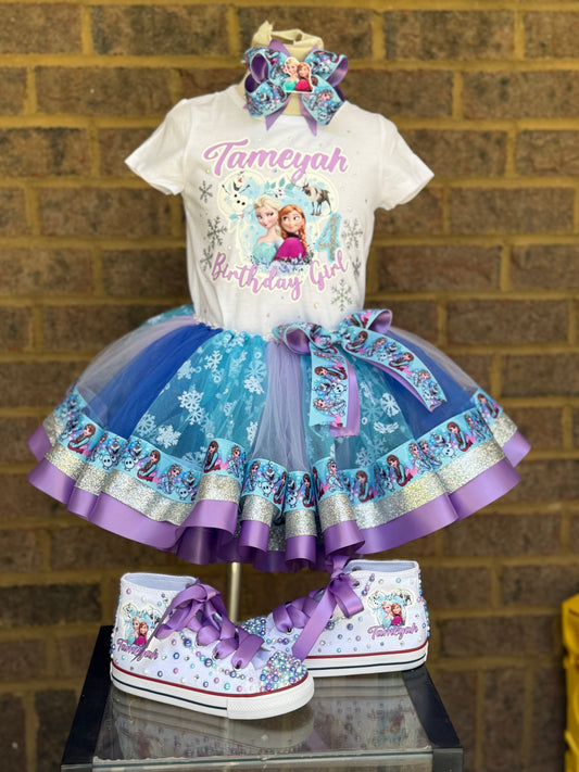 Tutu outfit, Frozen tutu outfit, frozen birthday tutu outfit with matching shoes