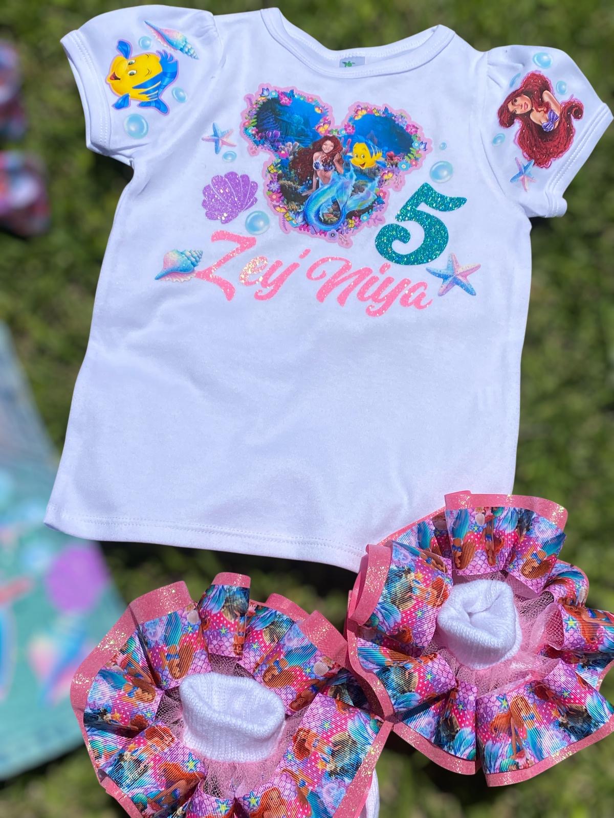 Little Mermaid Denim overall , Little mermaid jeans Overall with Socks and Bows