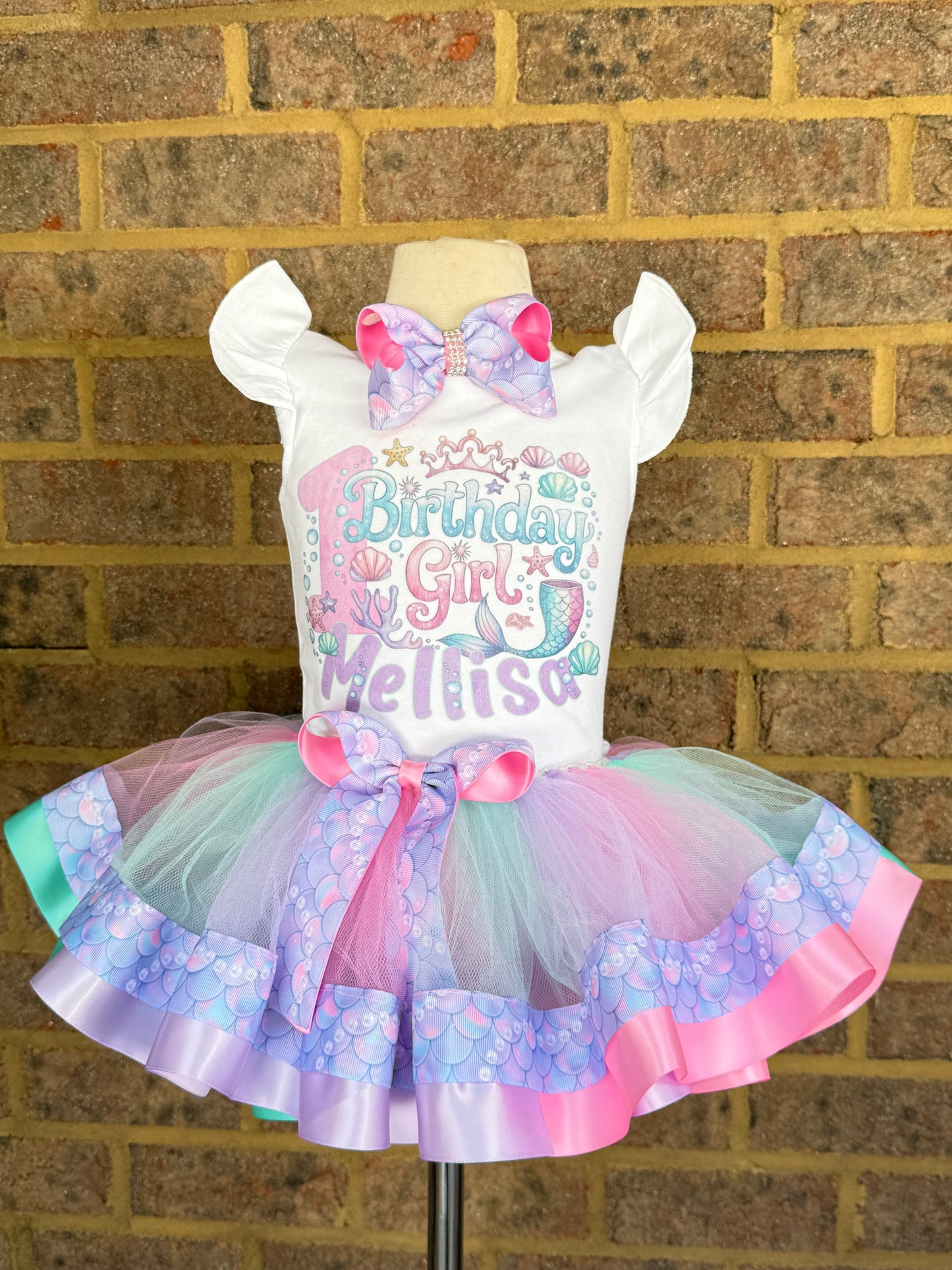 Mermaid Tutu Outfit (2 layer ribbon trim tutu)