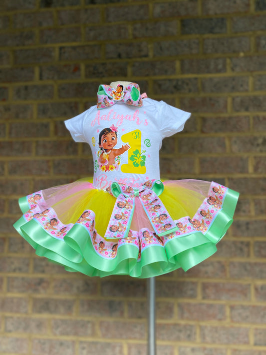 Moana Tutu Outfit  (3 layer Ribbon Trimmed tutu outfit)