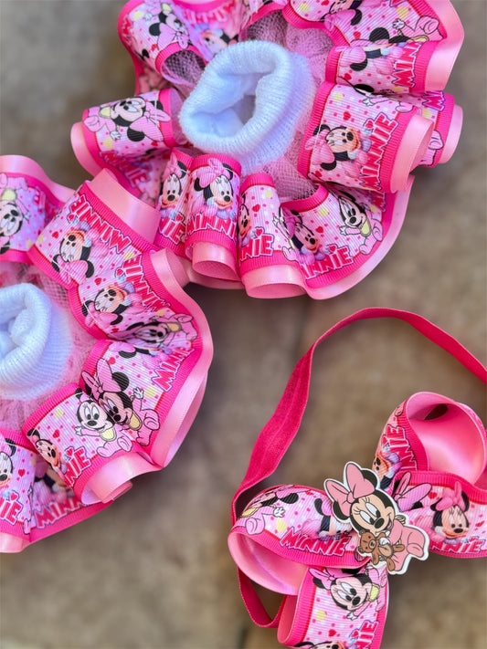 Minnie Mouse Ruffle socks, Minnie Mouse tutu socks, Minnie Mouse hair accessories