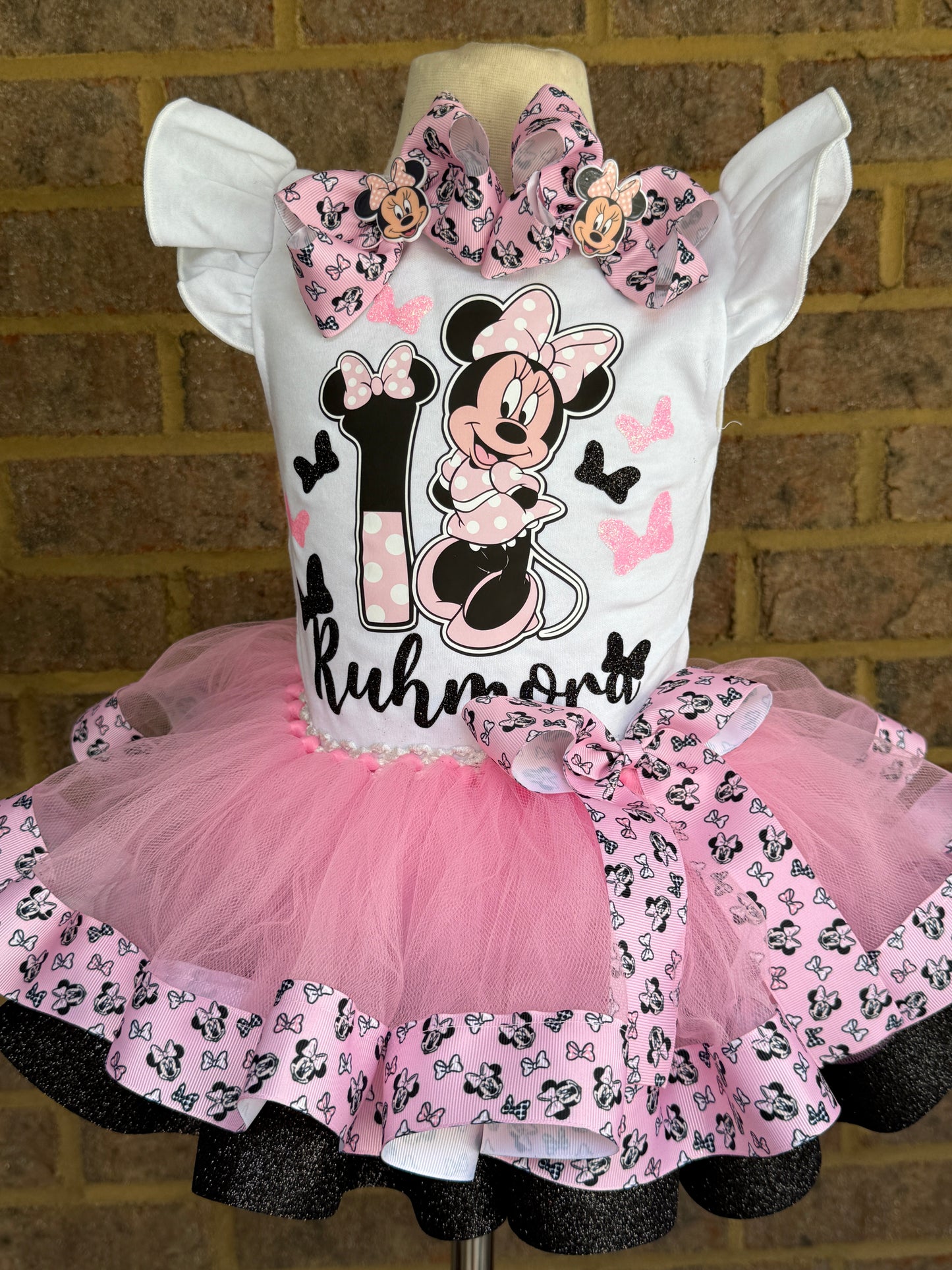 Minnie Mouse Tutu outfit (2 Layer ribbon trim tutu)