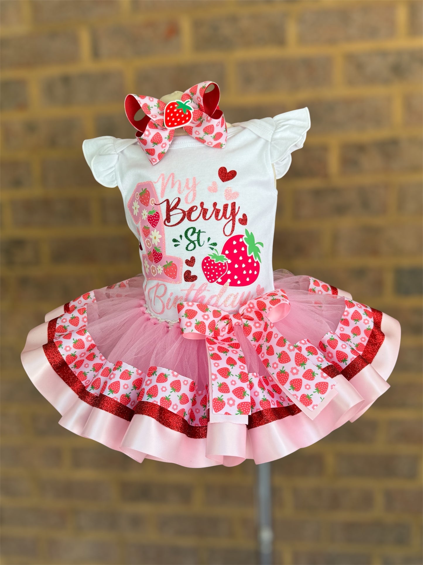 Strawberry Tutu Outfit, Berry First Birthday tutu set