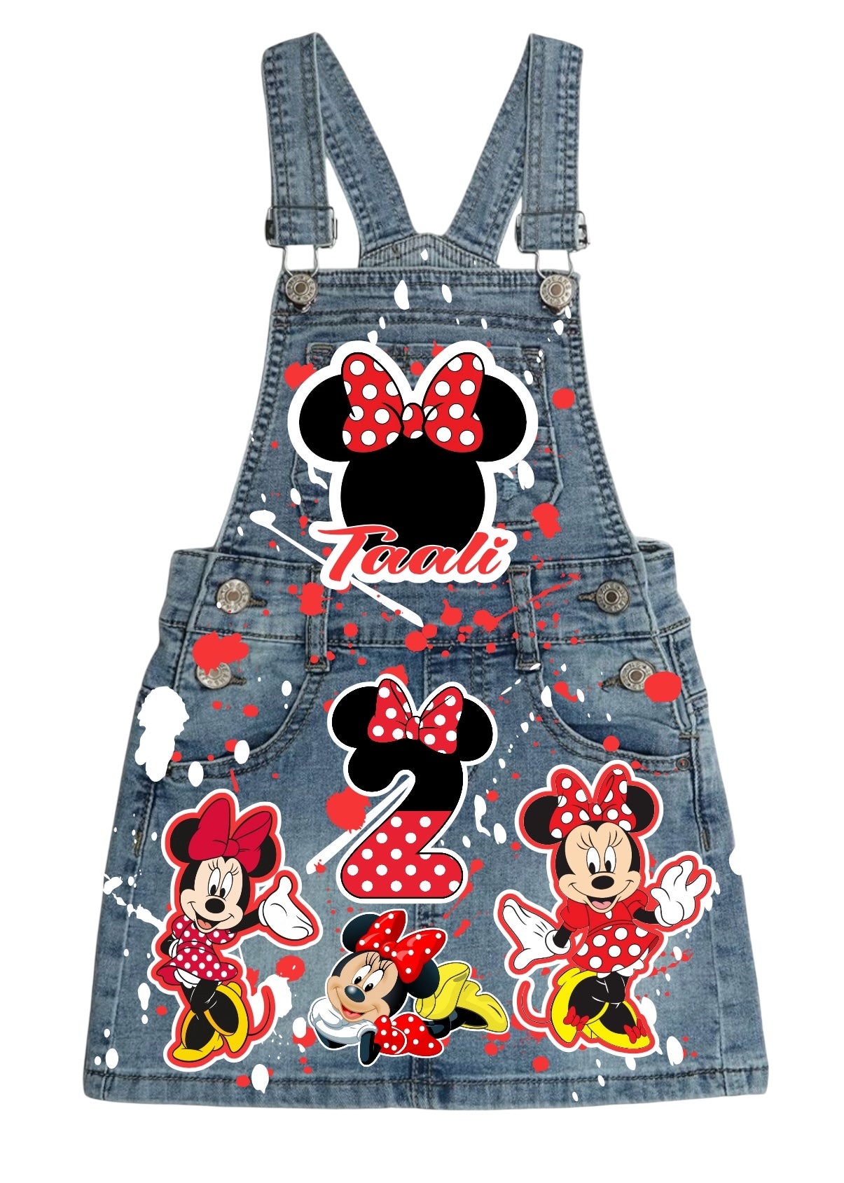 Minnie Mouse Denim overall outfit, jeans overall dress, Minnie mouse birthday jeans dress