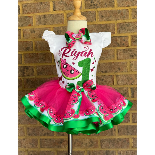 Melon Tutu Outfit (2 layer ribbon trim tutu)