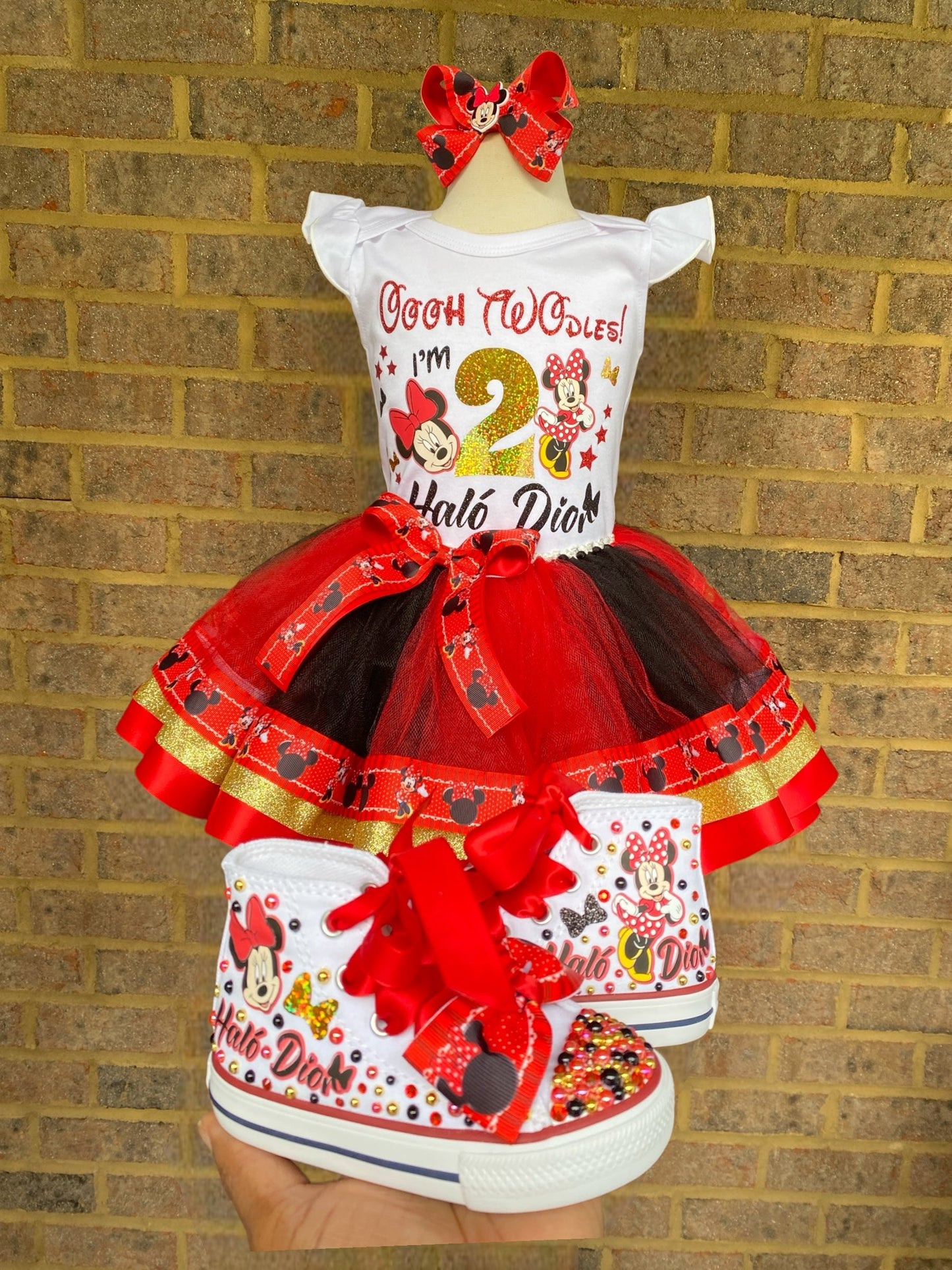 Minnie Mouse Tutu Outfit Set (3 layer Ribbon Trimmed tutu outfit) Minnie Outfit 1