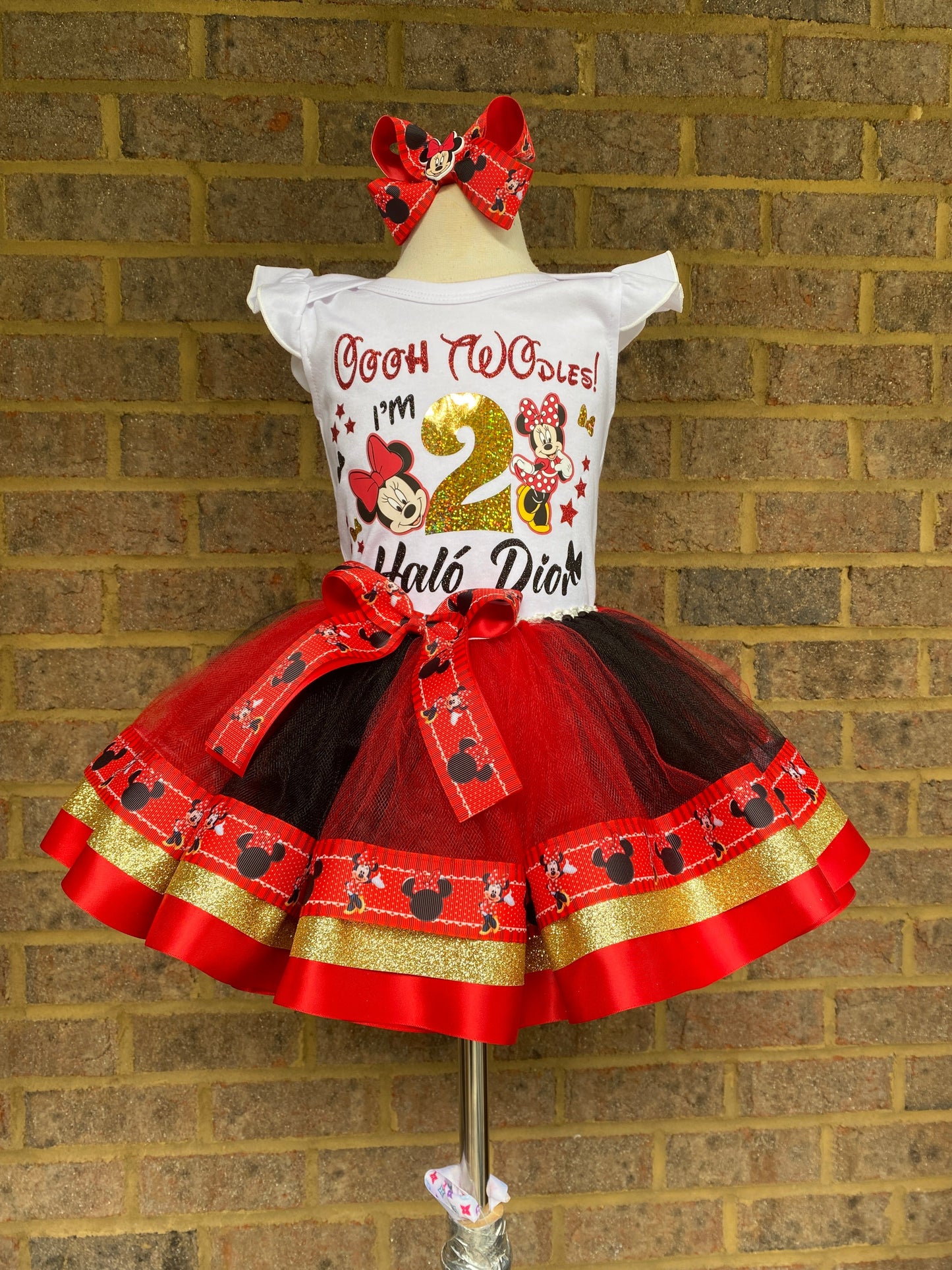 Minnie Mouse Tutu Outfit Set (3 layer Ribbon Trimmed tutu outfit) Minnie Outfit 1