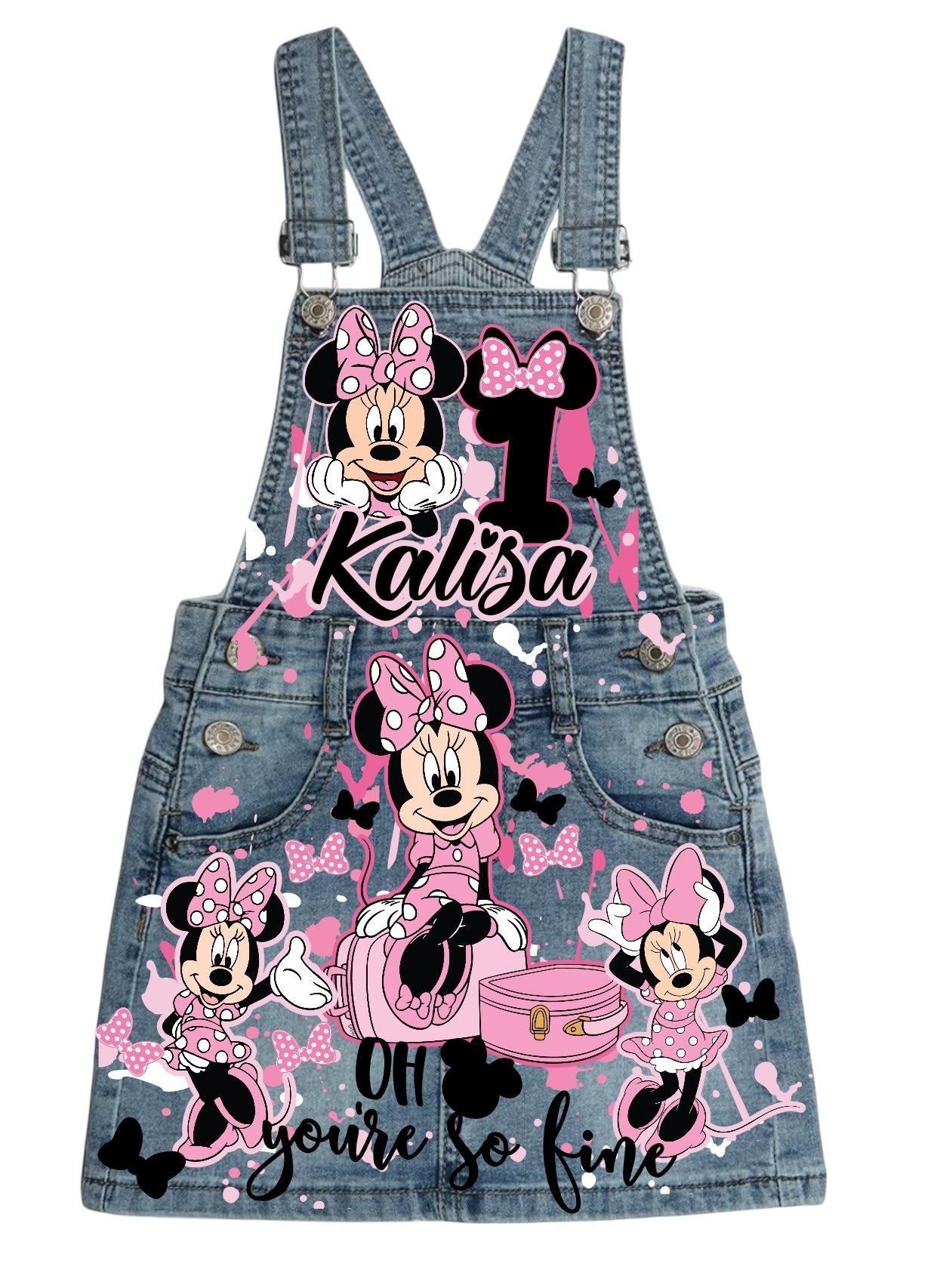 Minnie Mouse Denim overall outfit, jeans overall dress, Minnie mouse birthday jeans dress