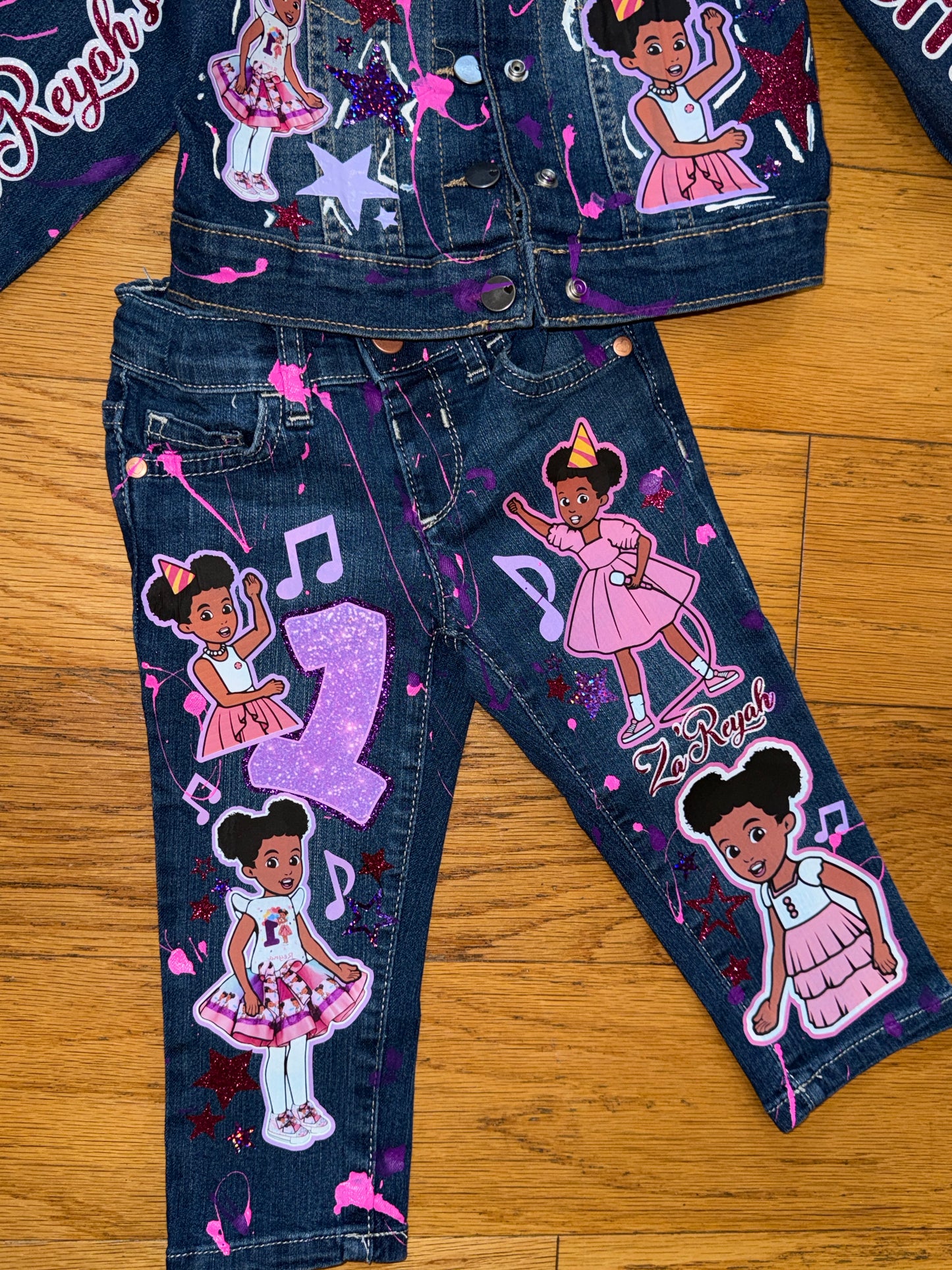Gracie Corner Denim Outfit with (front and Back Design) Denim Pants Outfit