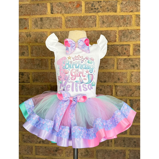 Mermaid Tutu Outfit (2 layer ribbon trim tutu)