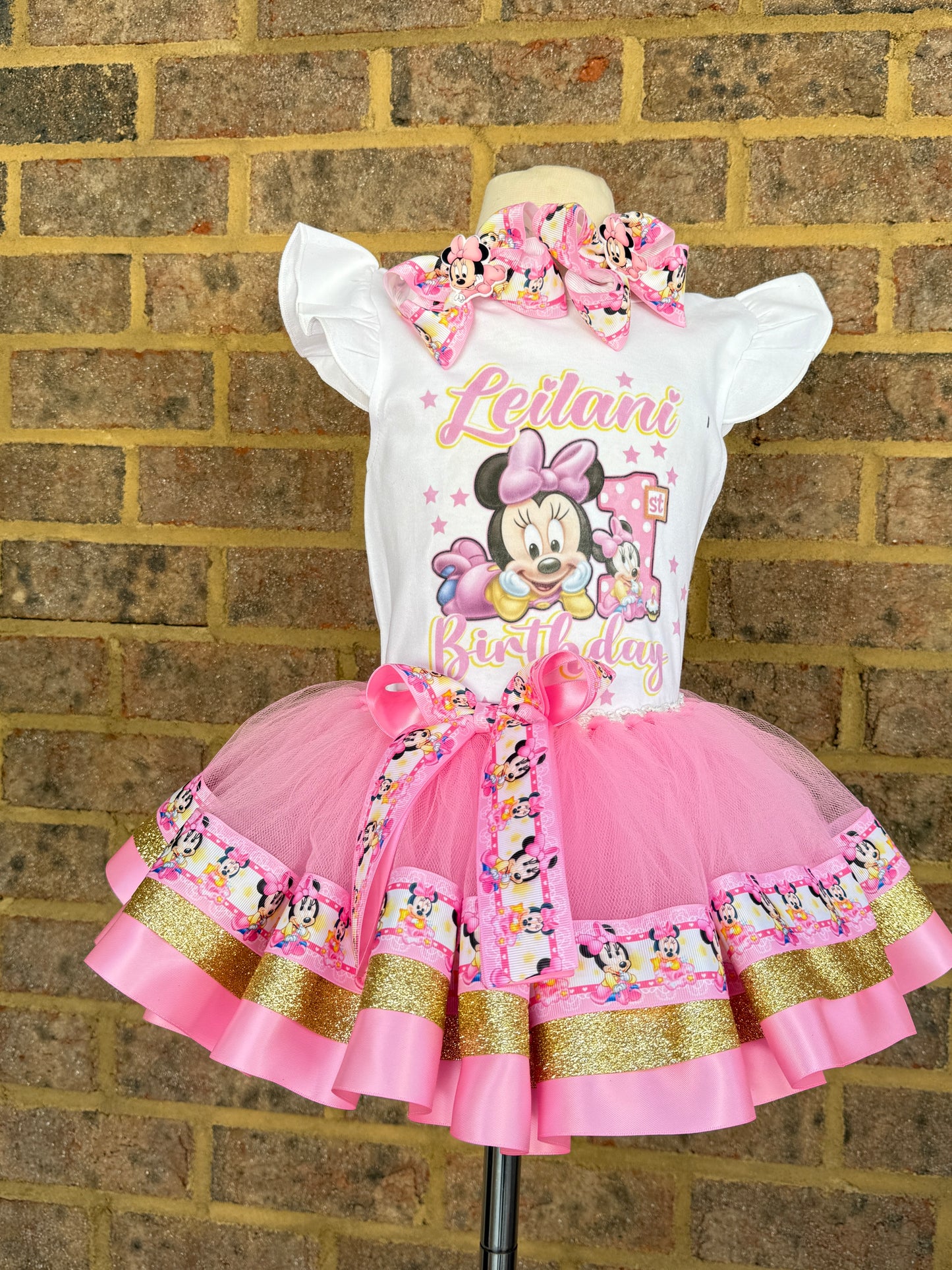 Minnie Mouse Tutu Outfit (2 layer ribbon trim tutu)