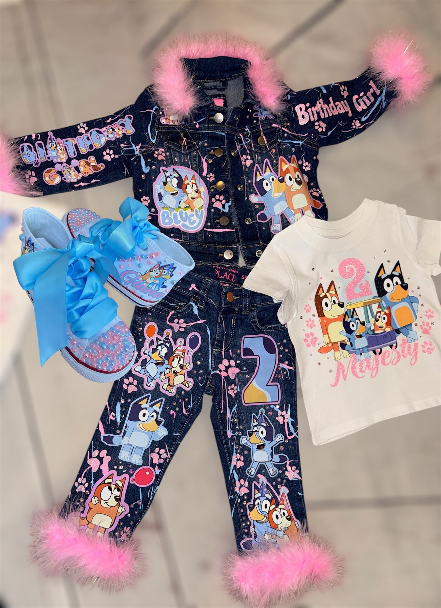 Bluey Denim Set, Bluey Denim Birthday outfit, Denim Bluey set with Matching shoes