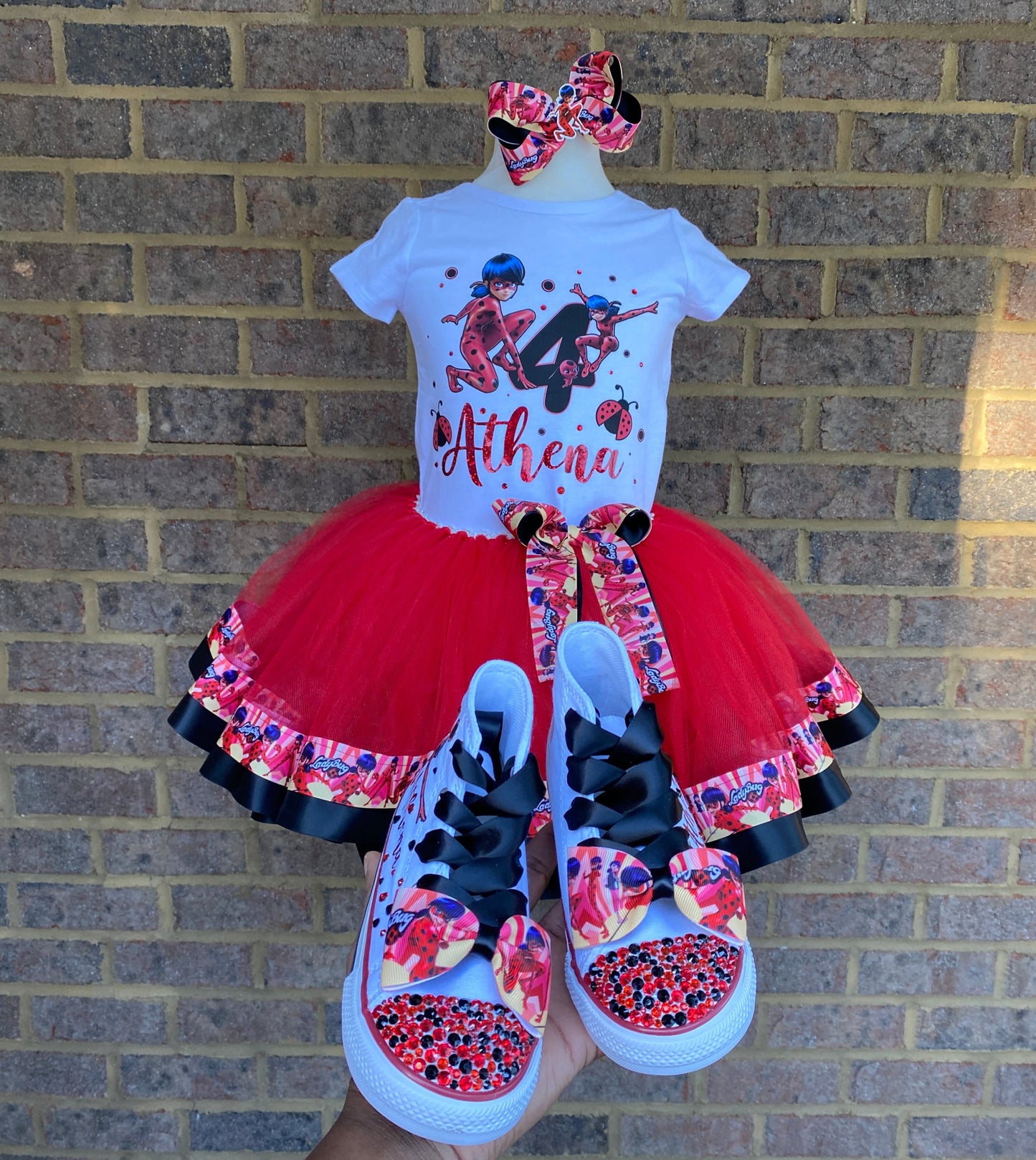 Miraculous Ladybug Tutu outfit, with shoes and Bow. Tutu4