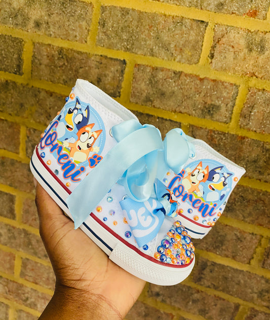 Personalize Bluey Bling Converse Sneakers, Bluey sneakers, Bluey Birthday sneakers