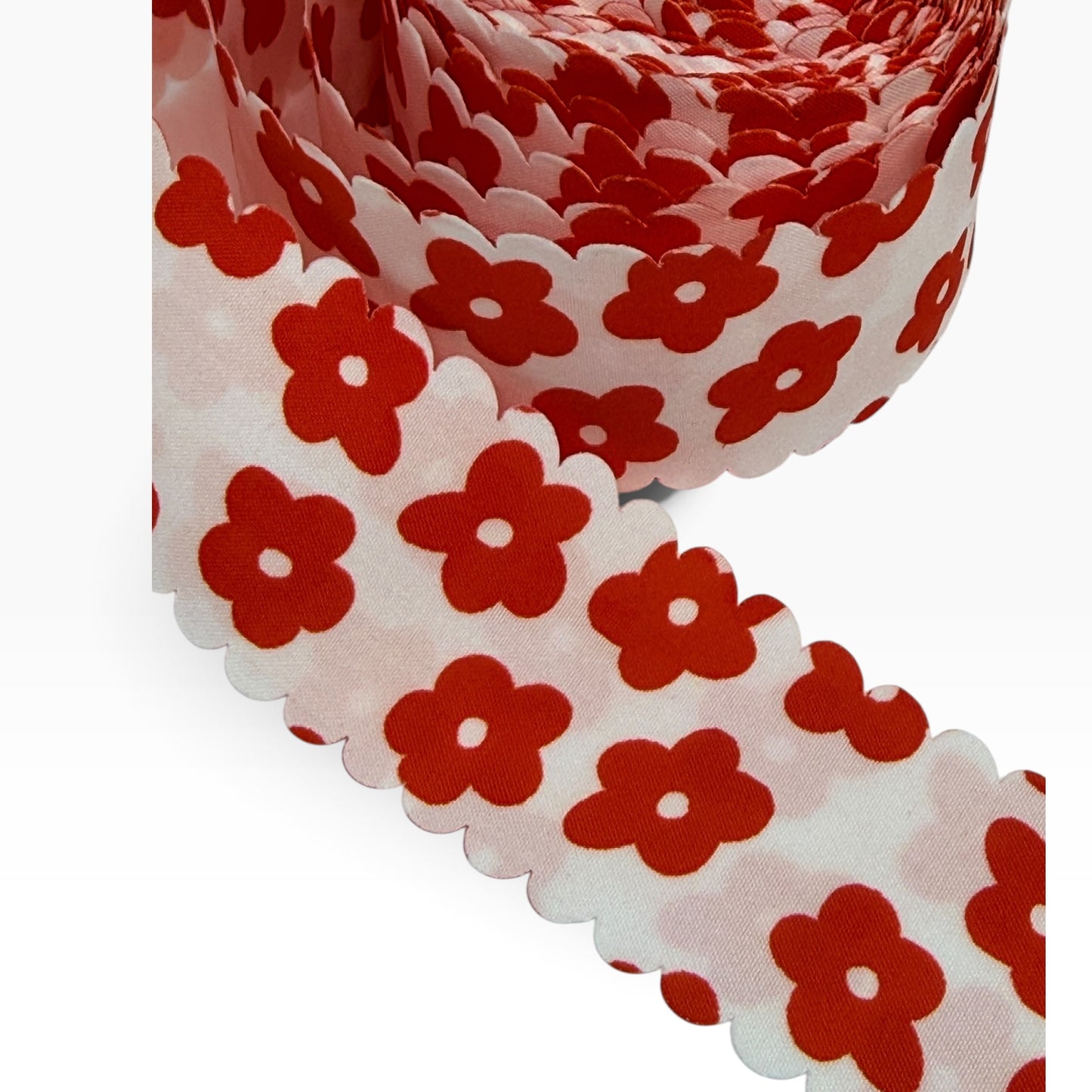 Red & White Flower Ribbon (per yard) 1.5 inch