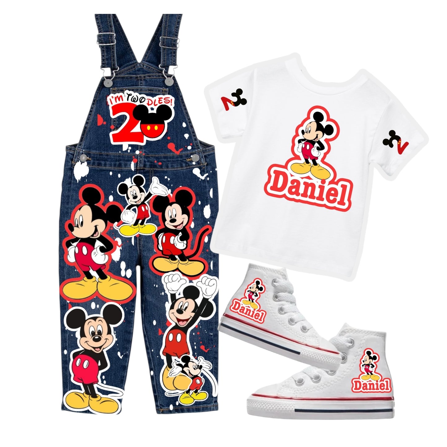 Mickey Mouse Boys Overall / Mickey Mouse Jeans Jumpsuit set with Matching shoes #Mockup