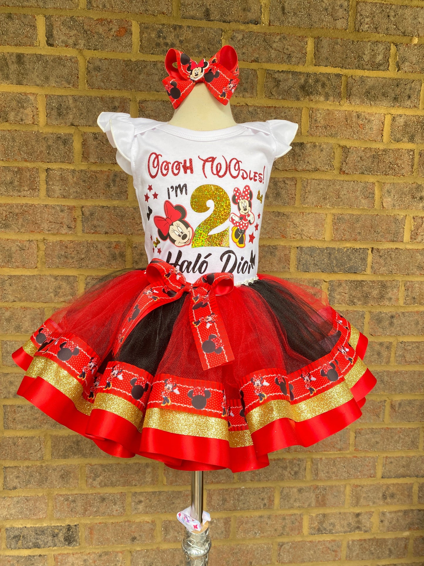 Minnie Mouse Tutu Outfit Set (3 layer Ribbon Trimmed tutu outfit) Minnie Outfit 1