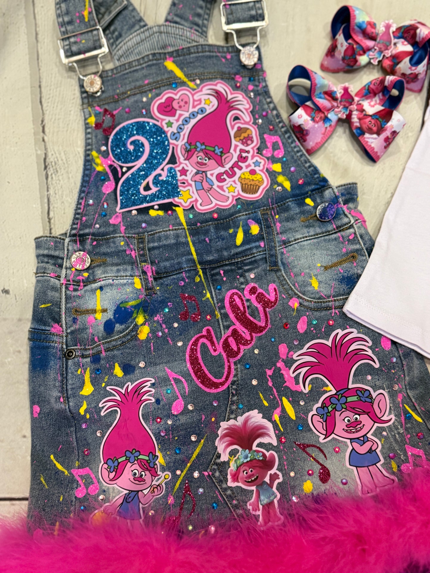 Troll Denim Overall, Troll jeans overall with matching socks and Bow