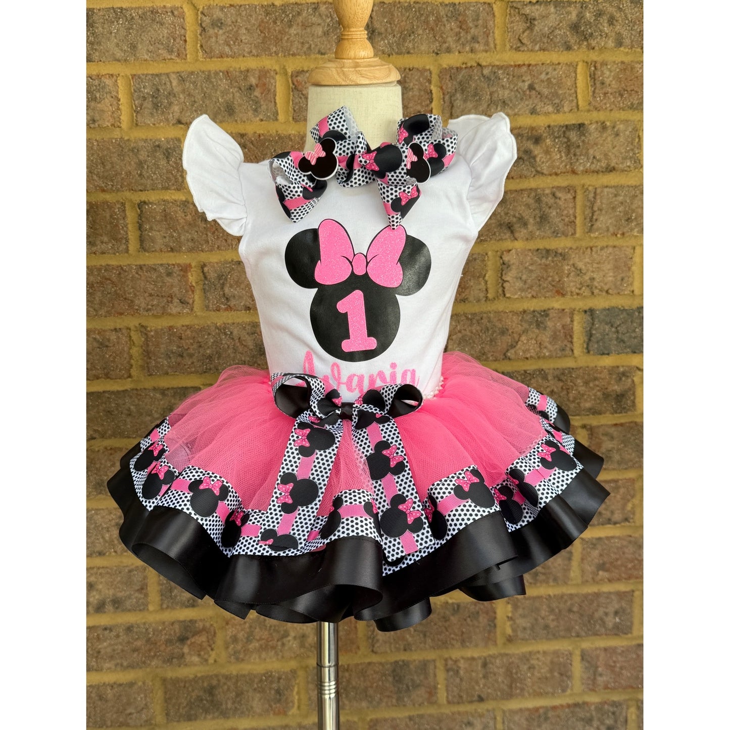 Minnie Mouse Tutu outfit (2 Layer ribbon trim tutu)