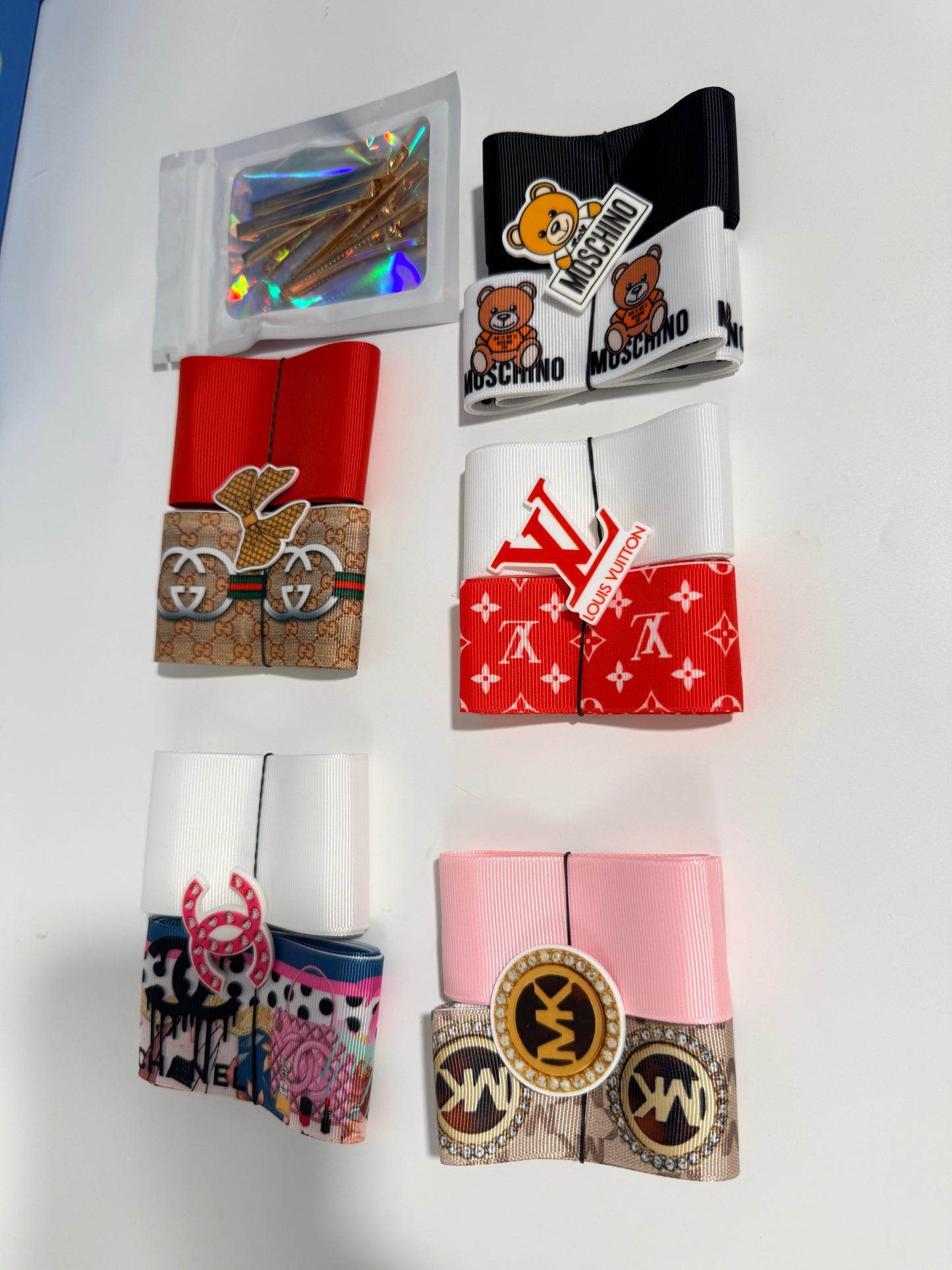 Bundle Deal Yards of Ribbon, 5 resin planar and 5 hair clips