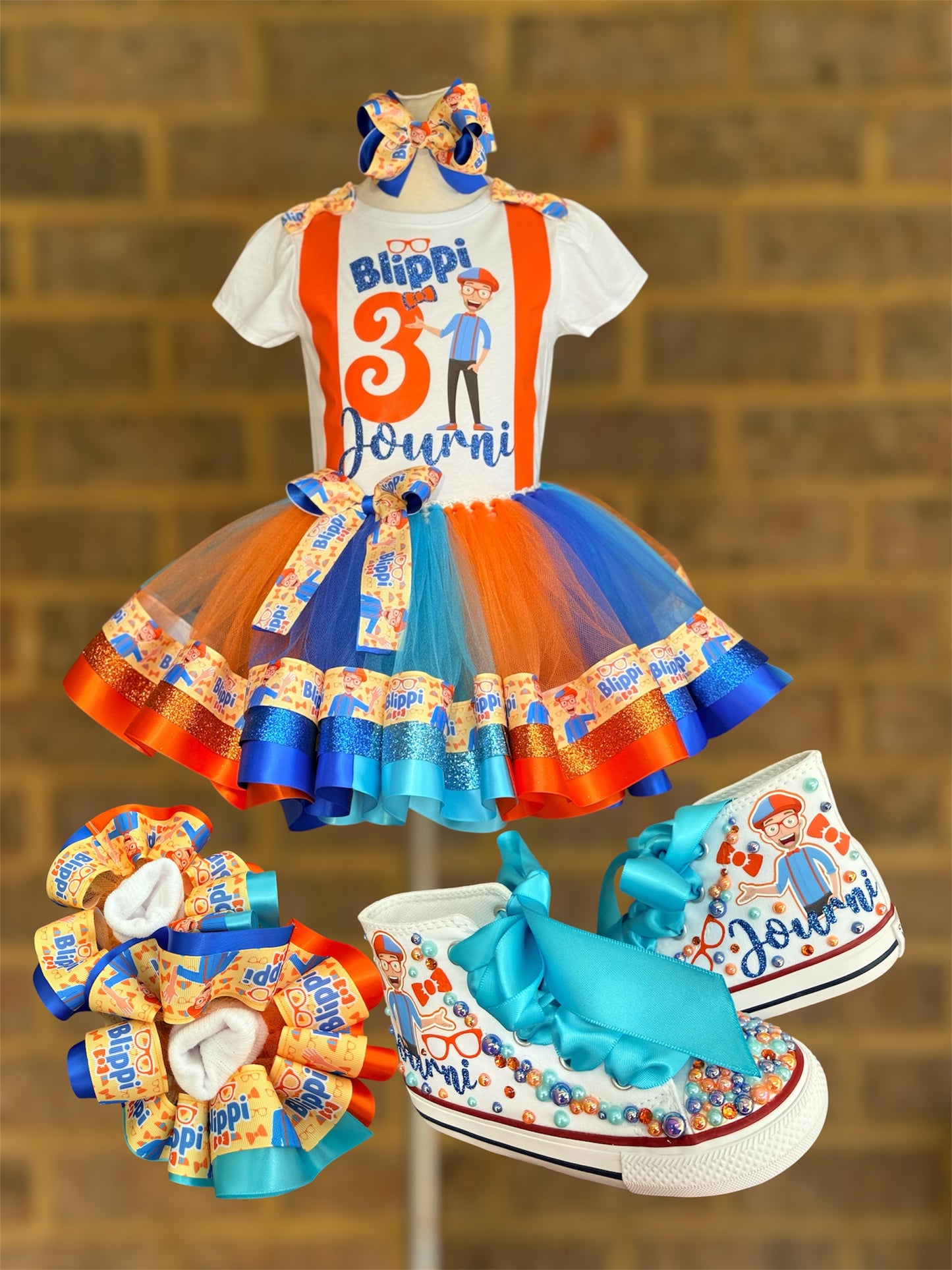 Blippi tutu set, Blippi tutu outfit with matching Socks shoes and hair accessory