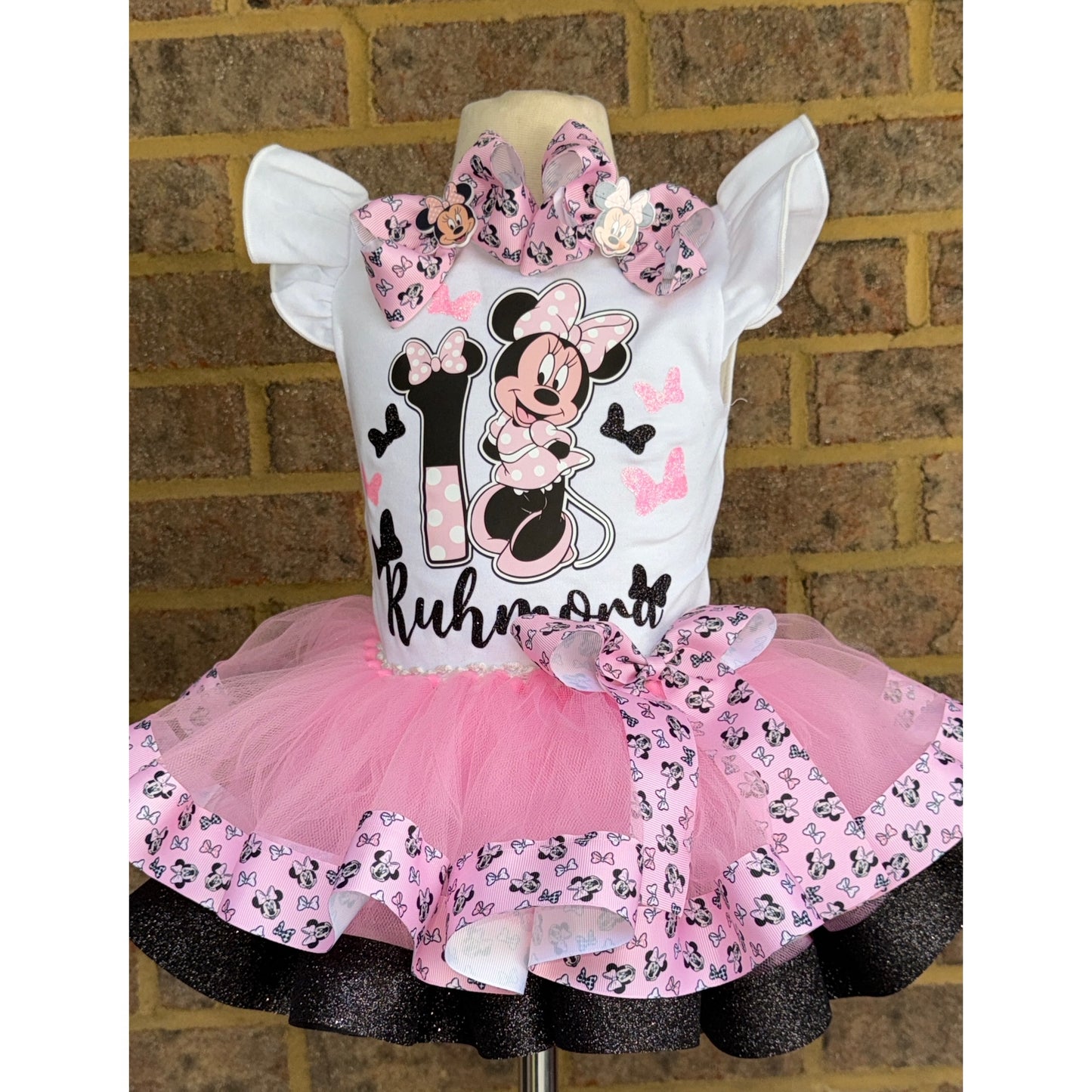 Minnie Mouse Tutu outfit (2 Layer ribbon trim tutu)