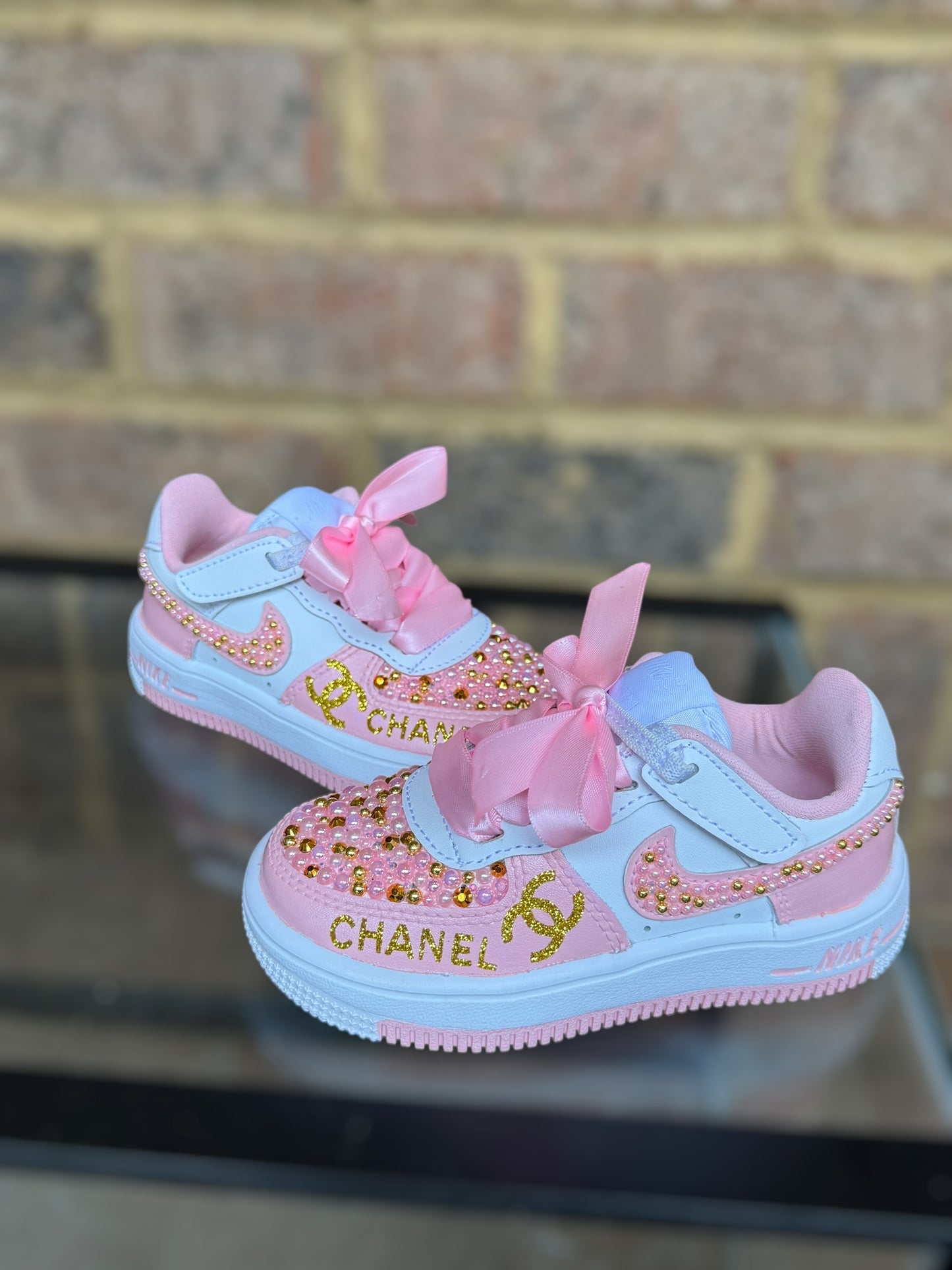 Designer Inspired Air Force 1’s Sneakers Girls Sneakers, Pink and Gold Air Force 1’s