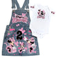 Minnie Mouse Denim overall outfit, jeans overall dress, Minnie mouse birthday jeans dress