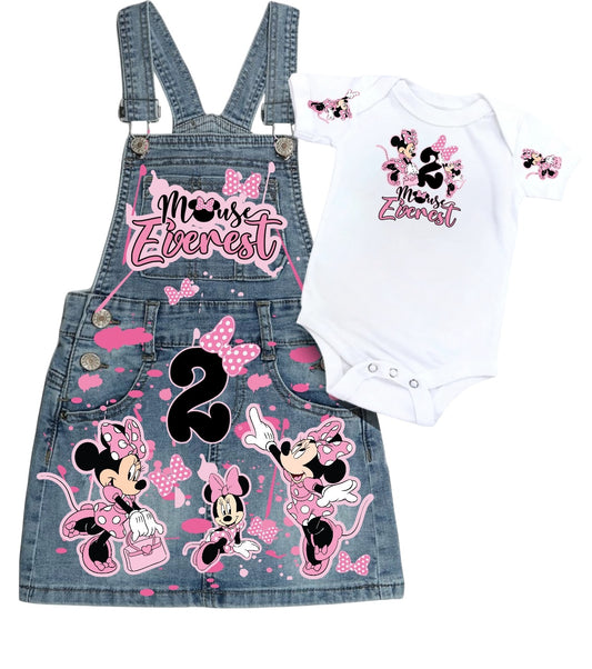 Minnie Mouse Denim overall outfit, jeans overall dress, Minnie mouse birthday jeans dress